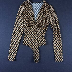 Abercrombie & Fitch Soft A&F Collection Checkerboard Long Sleeve Bodysuit XS
